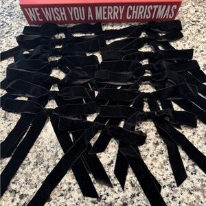 Handmade Black Velvet Christmas Holiday Bow Ornament Set